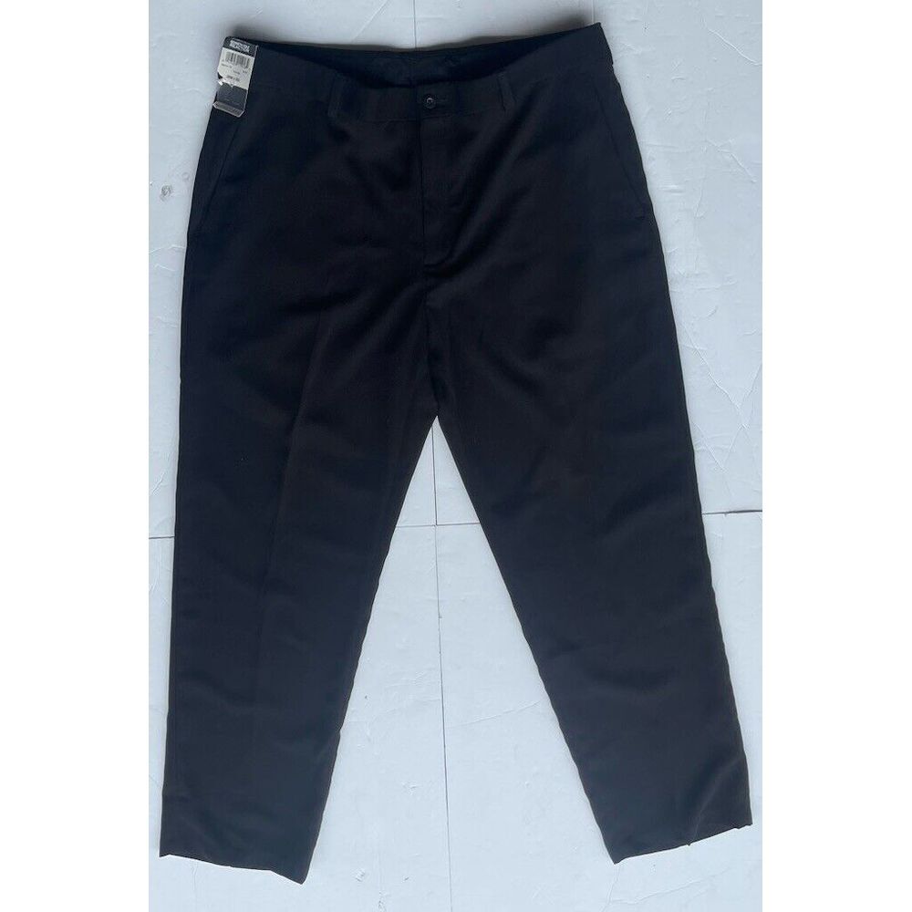 Kenneth Cole Reaction Black Flat‎ Front Pants 38x32 NWT Techy Gab MSRP $70